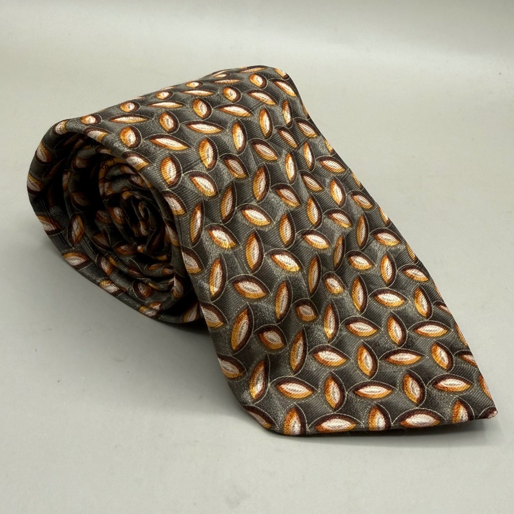 Ermenegildo Zegna Necktie Men Geometric Silk Disegno Esclusivo Goldish Gray 60x4